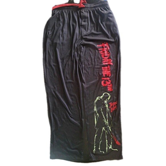 Friday the 13th Sleep Pants Men’s Medium Black Red Logo Horror Movie Jogger - Picture 1 of 8